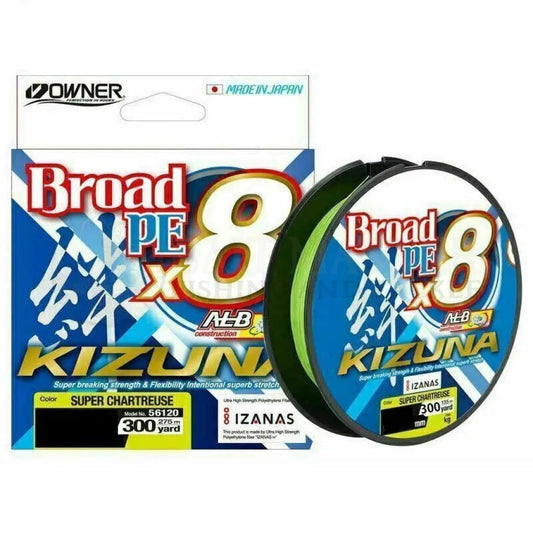 Owner Broad PE 8 Kizuna 300yd Super Chartreuse Fishing Braid SALE